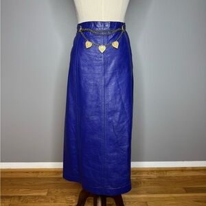 Vintage CheBella Purple Leather Skirt with attached gold tone belt